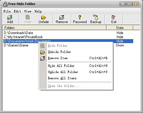 Free Hide Folder screen shot